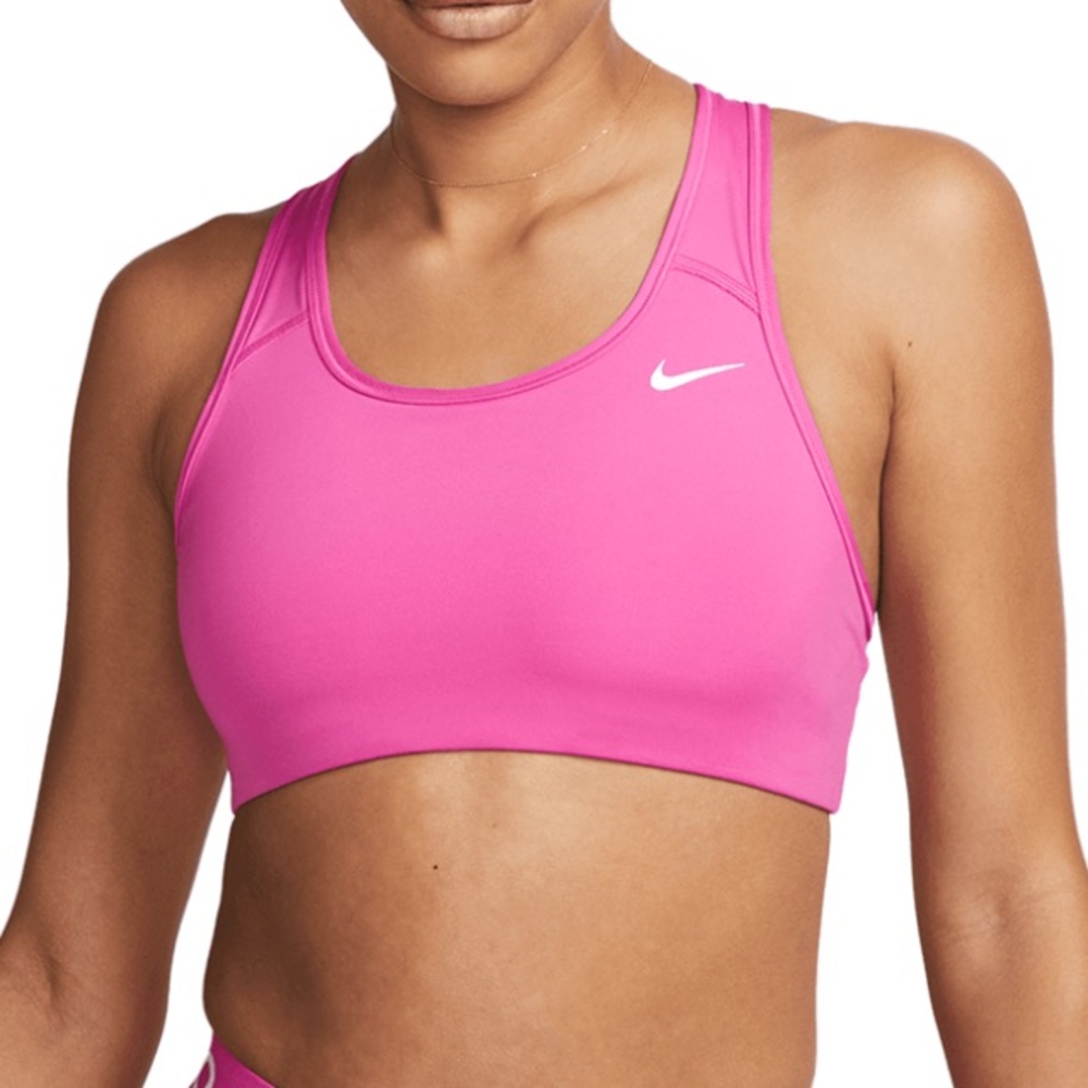 NIKE DRI-FIT RACER BACK SWOOSH BRA - pink and white
